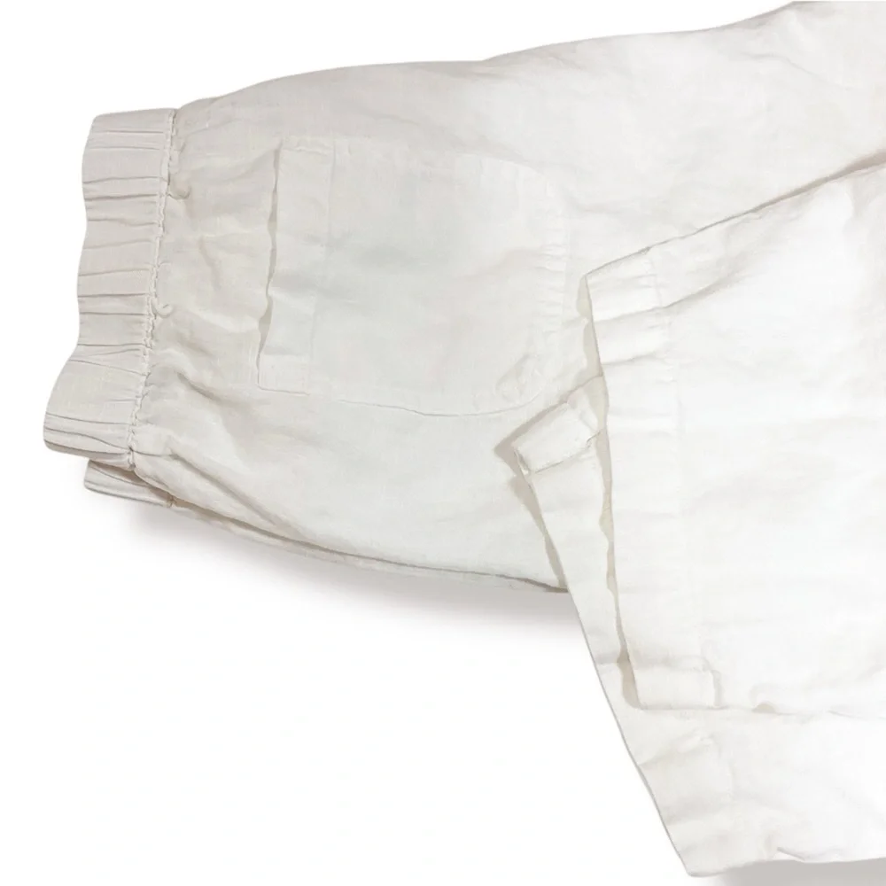Quince European White Linen Hi-Rise Pull On Ankle Pants